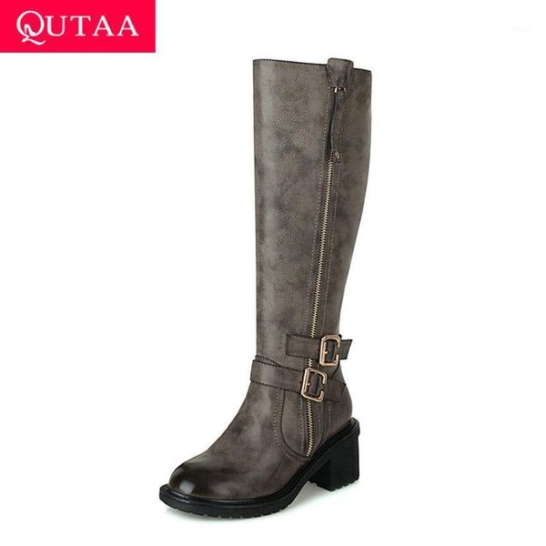 qutaa 2021 pu leather buckle zipper knee high boots square high heel autumn winter women shoes round toe long boots size 34-401, Black
qutaa 2021 pu leather buckle zipper knee high boots square high heel autumn winter women shoes round toe long boots size 34-401, Black
