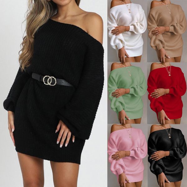 fashion women solid lantern sleeve off shoulder long sleeves sweater dress autumn and winter casual off-shoulder knitted#45 lj201202, Black;gray
fashion women solid lantern sleeve off shoulder long sleeves sweater dress autumn and winter casual off-shoulder knitted#45 lj201202, Black;gray