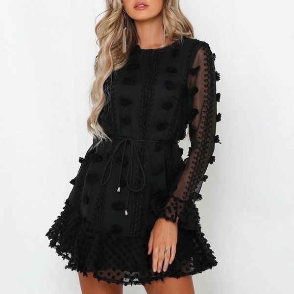 pom poms women's white dress autumn long sleeve see through a line ruffles black party dress embroidery with waist tie y200805, Black;pink
pom poms women's white dress autumn long sleeve see through a line ruffles black party dress embroidery with waist tie y200805, Black;pink