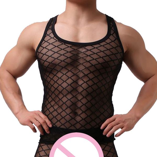 mens mesh tank transparent fishnet men singlet plaid vest clothes sleepwear, White;black
mens mesh tank transparent fishnet men singlet plaid vest clothes sleepwear, White;black
