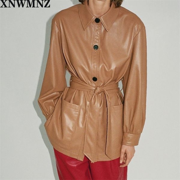 xnwmnz za women fashion with belt faux leather loose jacket coat vintage long sleeve pockets female outerwear chic 201030, Black
xnwmnz za women fashion with belt faux leather loose jacket coat vintage long sleeve pockets female outerwear chic 201030, Black