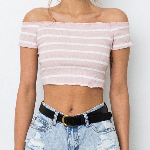 women tank vest crop off shoulder slash neck striped casual tee for girls1, White
women tank vest crop off shoulder slash neck striped casual tee for girls1, White