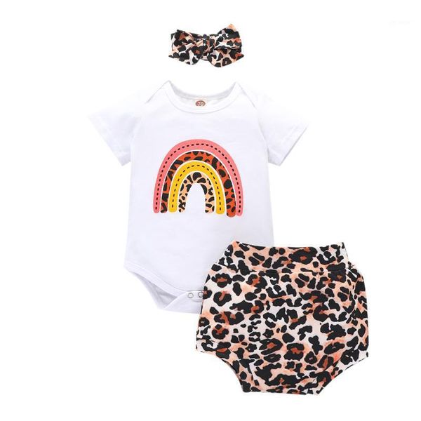 3 pieces of baby summer clothing, girl roll sleeve round neck rainbow print jumpsuit leopard shorts and headband set1, White
3 pieces of baby summer clothing, girl roll sleeve round neck rainbow print jumpsuit leopard shorts and headband set1, White