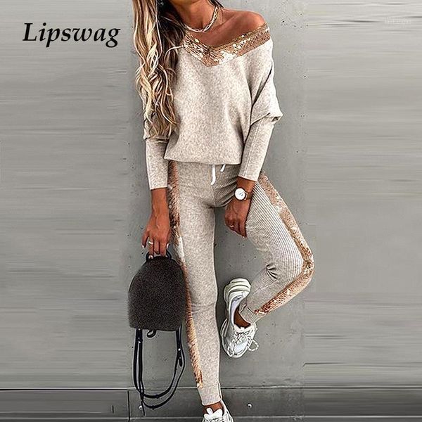 casual tracksuit two piece set women off shoulder ribbed and jogger long pants outfits 2020 autumn slim sweatpants set1, Gray
casual tracksuit two piece set women off shoulder ribbed and jogger long pants outfits 2020 autumn slim sweatpants set1, Gray