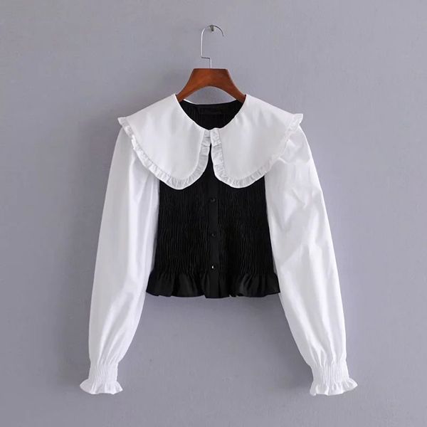 new patchwork black white women shirts 2021 ruffle cute long sleeve crop female peter pan collar chic woman blouse myr6
new patchwork black white women shirts 2021 ruffle cute long sleeve crop female peter pan collar chic woman blouse myr6