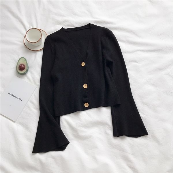 women's knit cardigan sweater fashion chic short knit cardigan new short thin v-neck flare sleeve outer female gd049 y200720, White;black
women's knit cardigan sweater fashion chic short knit cardigan new short thin v-neck flare sleeve outer female gd049 y200720, White;black