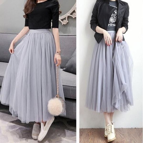 women tulle skirts fashion elastic high waist mesh tutu skirt solid color pleated long skirts korean version midi skirt, Black
women tulle skirts fashion elastic high waist mesh tutu skirt solid color pleated long skirts korean version midi skirt, Black