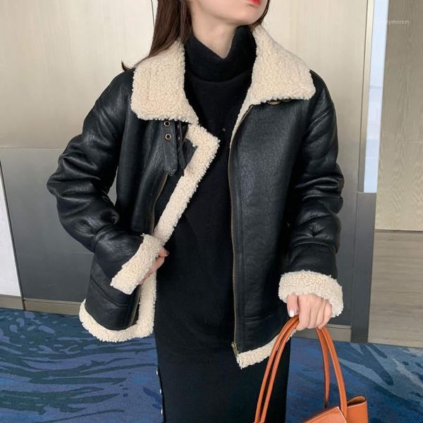 women's down & parkas lambs wool autumn winter leather jacket women stand collar faux thicken motorcycle short coat c66411, Black
women's down & parkas lambs wool autumn winter leather jacket women stand collar faux thicken motorcycle short coat c66411, Black