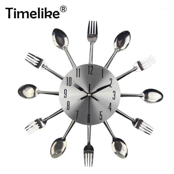 wall clocks 2021 clock kitchen noiseless stainless steel cutlery knife and fork spoon restaurant home decor1