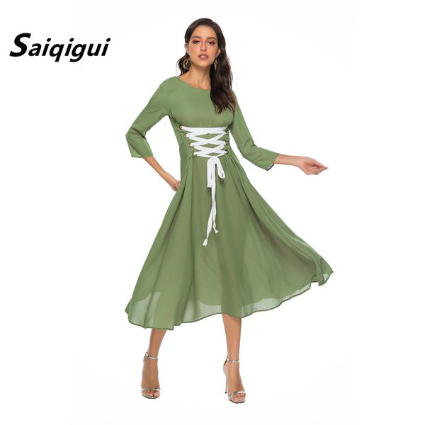 saiqigui 2020 autumn maxi dress women fashion elegant lacing high waist slim ladies a-line party long dress vestidos robe femme, Black;gray
saiqigui 2020 autumn maxi dress women fashion elegant lacing high waist slim ladies a-line party long dress vestidos robe femme, Black;gray