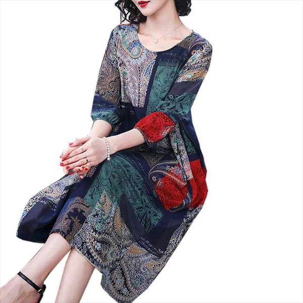 2021 vintage printing summer dress women o neck plus size three quarter sleeve soft silk dresses elegant woman long vestidos, Black;gray
2021 vintage printing summer dress women o neck plus size three quarter sleeve soft silk dresses elegant woman long vestidos, Black;gray
