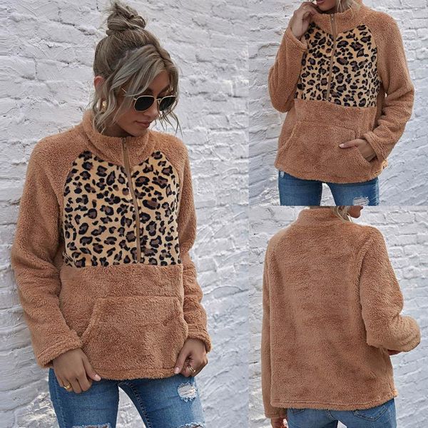 women plush caots winter leopard printed patchwork sweatshirt winter long sleeve o-neck casual coats pullover zipper sweater, Black
women plush caots winter leopard printed patchwork sweatshirt winter long sleeve o-neck casual coats pullover zipper sweater, Black