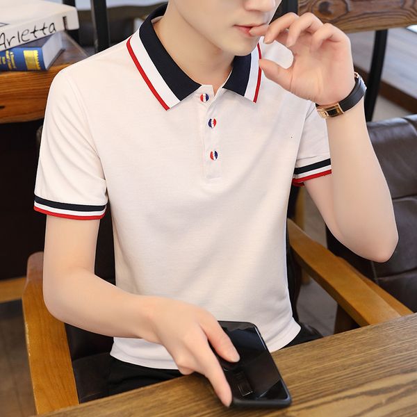 summer new men's short sleeve lapel business t-shirt solid color casual polo shirt trend, White;black
summer new men's short sleeve lapel business t-shirt solid color casual polo shirt trend, White;black