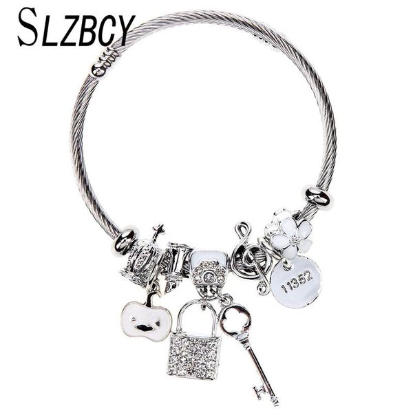 charm bracelets silver color stainless steel for women crystal key lock pendant open adjustable bangles bracelet couple jewelry, Golden;silver
charm bracelets silver color stainless steel for women crystal key lock pendant open adjustable bangles bracelet couple jewelry, Golden;silver