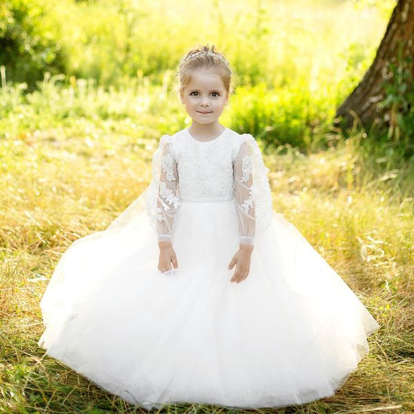 2022 lace long sleeve flower girls dresses scoop ball gown princess little girls wedding party dress first communion gowns, White;blue
2022 lace long sleeve flower girls dresses scoop ball gown princess little girls wedding party dress first communion gowns, White;blue