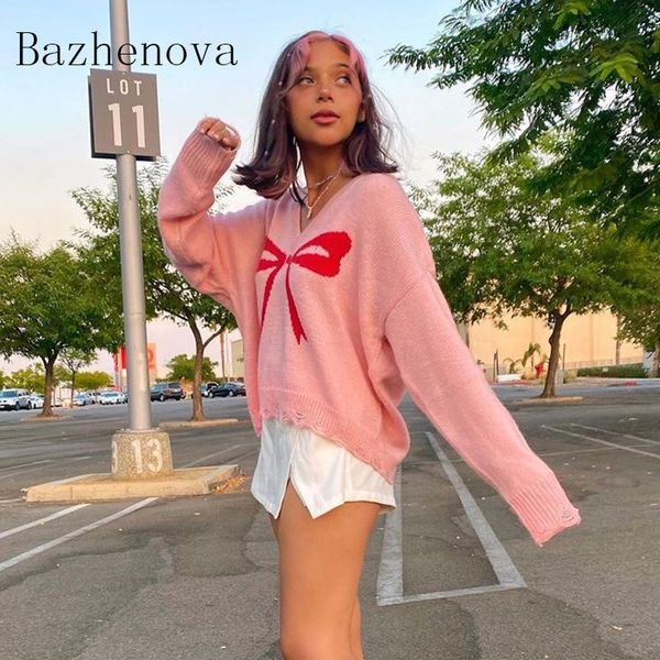 bazhenova women autumn sweater girlsv-neck pink pullover elegant embroidery loose knit woman fall sweet sweater girl r986, White;black
bazhenova women autumn sweater girlsv-neck pink pullover elegant embroidery loose knit woman fall sweet sweater girl r986, White;black