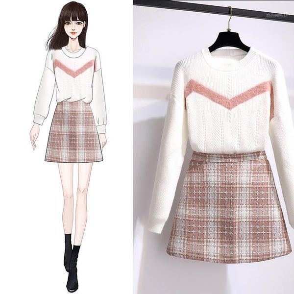 2020 sweet winter pullover solid loose knitted sweater plaid skirt a-line 2 piece women's dress1, Gray
2020 sweet winter pullover solid loose knitted sweater plaid skirt a-line 2 piece women's dress1, Gray