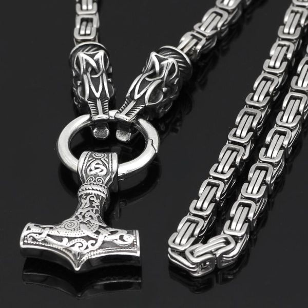 men fenrir wolf head with mjolnir thor hammer norse viking pendant necklace king chain, Silver 
men fenrir wolf head with mjolnir thor hammer norse viking pendant necklace king chain, Silver