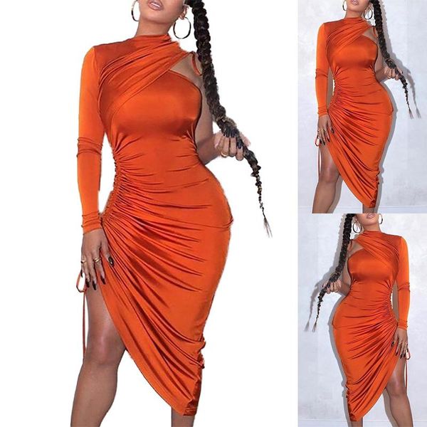 women one shoulder bodycon dress night club party long sleeve dresses mid-calf drawstring orange robe, Black;gray
women one shoulder bodycon dress night club party long sleeve dresses mid-calf drawstring orange robe, Black;gray