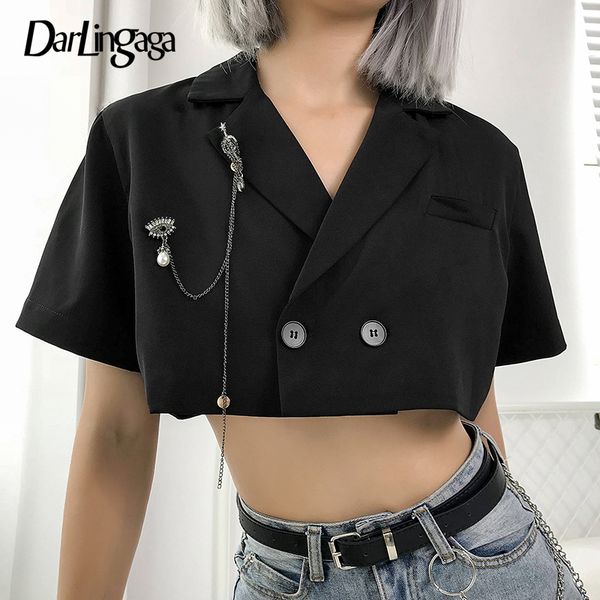 darlingaga streetwear chic black blazer women's jacket cropped brooch chain women blazers and jackets coats double breasted 2020 c1008, White;black
darlingaga streetwear chic black blazer women's jacket cropped brooch chain women blazers and jackets coats double breasted 2020 c1008, White;black
