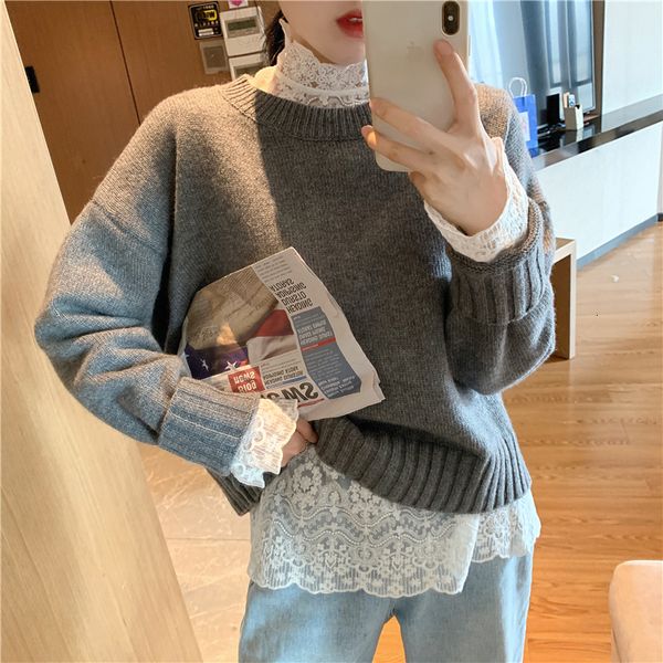 2020 autumn new crochet lace shirt + loose pullover sweater coat two piece set suit women's fashion trend 
2020 autumn new crochet lace shirt + loose pullover sweater coat two piece set suit women's fashion trend