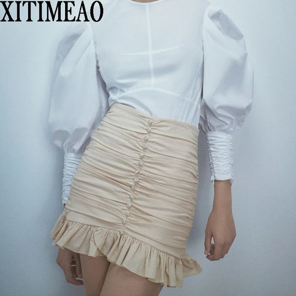 za women 2020 chic fashion appliques ruffled pleated mini skirt vintage high waist back zipper female skirts mujer y1214, Black
za women 2020 chic fashion appliques ruffled pleated mini skirt vintage high waist back zipper female skirts mujer y1214, Black