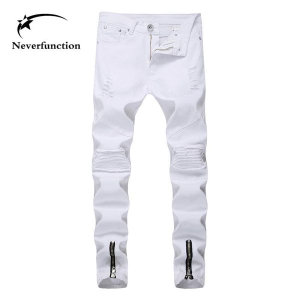 men's jeans destroyed slim ripped men hip hop white cotton skinny fold male street knee holes denim trousers, Blue
men's jeans destroyed slim ripped men hip hop white cotton skinny fold male street knee holes denim trousers, Blue