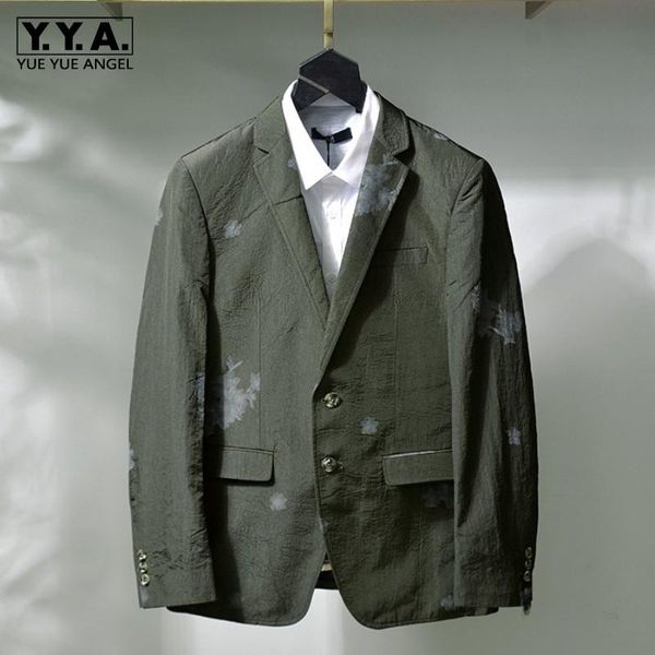spring autumn men print casual blazer fashion new single breasted party suit jacket lapel full sleeve army green formal coat, White;black 
spring autumn men print casual blazer fashion new single breasted party suit jacket lapel full sleeve army green formal coat, White;black