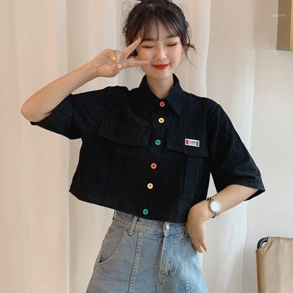 summer short sleeve women shirts crop preppy style women turn-down collar fashion rainbow buttons shirt 1, White
summer short sleeve women shirts crop preppy style women turn-down collar fashion rainbow buttons shirt 1, White