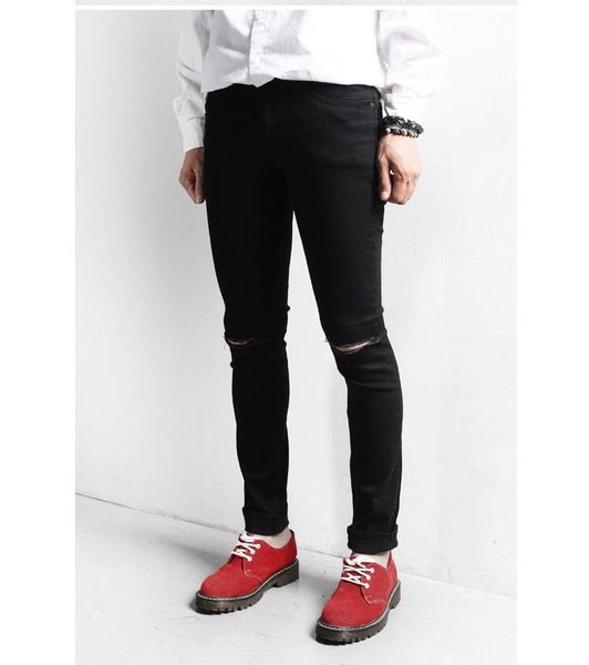 jeans men's slim little feet korean version versatile pure black show thin hole nine point small trouser legs social hairstylist, Blue
jeans men's slim little feet korean version versatile pure black show thin hole nine point small trouser legs social hairstylist, Blue