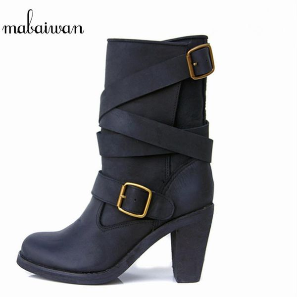 mabaiwan new fashion genuine leather boots zapatos mujer straps women mid-calf boots shoes woman chunky high heel riding, Black
mabaiwan new fashion genuine leather boots zapatos mujer straps women mid-calf boots shoes woman chunky high heel riding, Black