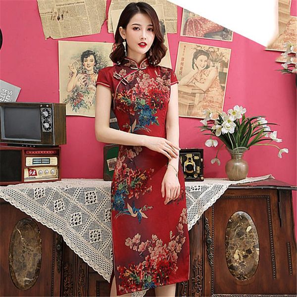 burgundy chinese traditional women dress print flower satin qipao elegant short sleeve rayon cheongsam novelty vestidos, Red
burgundy chinese traditional women dress print flower satin qipao elegant short sleeve rayon cheongsam novelty vestidos, Red