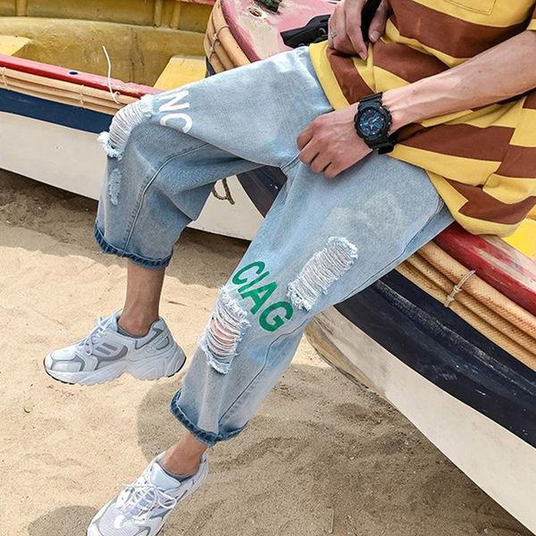 men's jeans wholesale 2021 fashion teenagers hip hop street denim ripped straight loose slim thin summer cropped beggar pants, Blue
men's jeans wholesale 2021 fashion teenagers hip hop street denim ripped straight loose slim thin summer cropped beggar pants, Blue