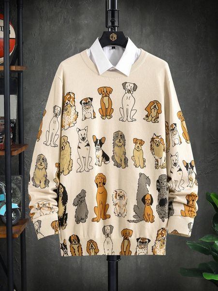 men dog pattern sweater without shirt r3ho#, White;black