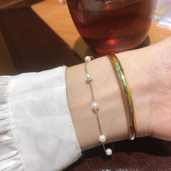 korean sweet gold color metal bracelets imitation pearls link chain bangle jewelry stainless steel lady wrist accessories, Black
korean sweet gold color metal bracelets imitation pearls link chain bangle jewelry stainless steel lady wrist accessories, Black