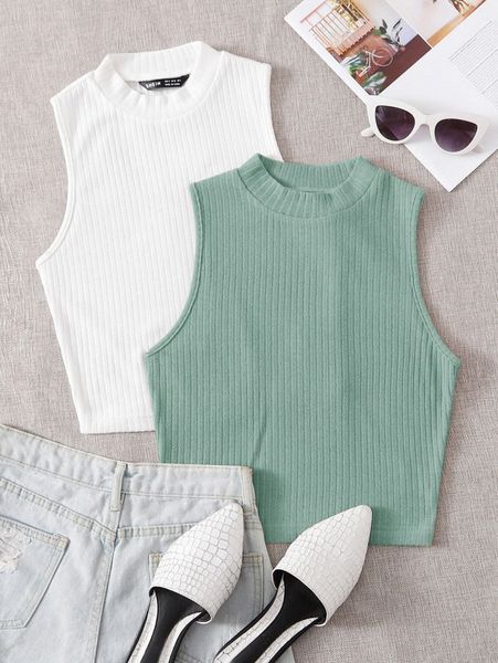 2 pack rib-knit tank 30um#, White 
2 pack rib-knit tank 30um#, White