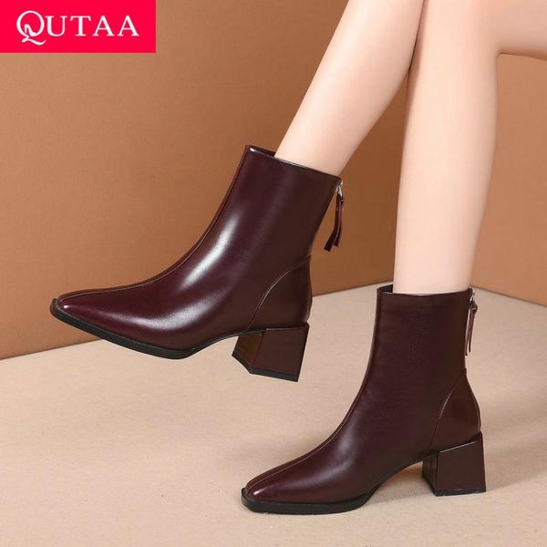 qutaa 2021 square toe concise ankle boots quality cow leather short boots zipper square high heel women shoes size 34-39, Black
qutaa 2021 square toe concise ankle boots quality cow leather short boots zipper square high heel women shoes size 34-39, Black