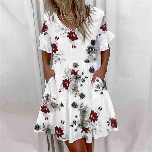 summer casual ruffles loose v-neck dress women short sleeve floral print woman dress plus size fashion white beach dresses, Black;gray
summer casual ruffles loose v-neck dress women short sleeve floral print woman dress plus size fashion white beach dresses, Black;gray