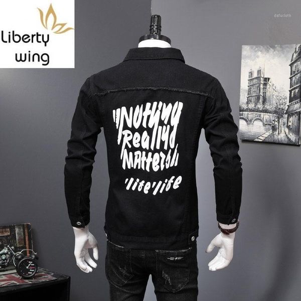 men letter printed black denim spring autumn streetwear cowboy jacket fashion single breasted bomber coat plus size 4xl1, Black;brown
men letter printed black denim spring autumn streetwear cowboy jacket fashion single breasted bomber coat plus size 4xl1, Black;brown