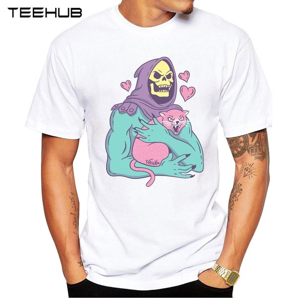 teehub men's new fashion skeletor's cat design short sleeve t-shirt cool printed hipster tee shirts sport hooded sweatshirt hoodi