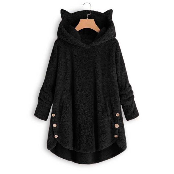 women fluffy coat winter loose hoodie sweatshirt solid winter kawaii cat ear hooded hoodie buttons fleece jackets tracksuit coat, Black
women fluffy coat winter loose hoodie sweatshirt solid winter kawaii cat ear hooded hoodie buttons fleece jackets tracksuit coat, Black