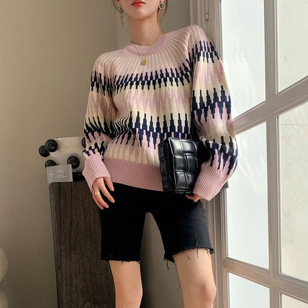 women's sweaters sweet pink casual geometry design color contrast wool sweater women winter fashion o-neck long sleeve loose pullover, White;black
women's sweaters sweet pink casual geometry design color contrast wool sweater women winter fashion o-neck long sleeve loose pullover, White;black