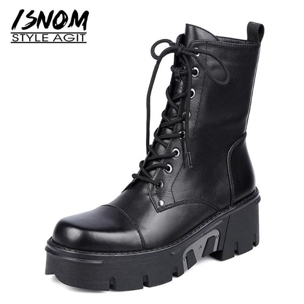 isnom genuine leather black ankle boots woman cross tied zip short booties female chunky heel platform shoes women wedges
isnom genuine leather black ankle boots woman cross tied zip short booties female chunky heel platform shoes women wedges