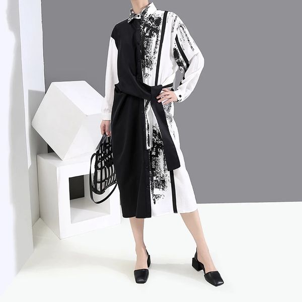women white printed knot big size dress new lapel long sleeve loose fit fashion tide spring autumn 2021
women white printed knot big size dress new lapel long sleeve loose fit fashion tide spring autumn 2021
