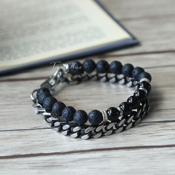 mens curb link bead bracelets stretch stainless steel black lava beaded bracelet double chain jewelry for women men new db12
mens curb link bead bracelets stretch stainless steel black lava beaded bracelet double chain jewelry for women men new db12