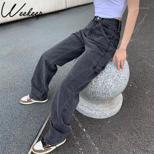 women's jeans weekeep wide-leg straigh gray women's high waist street pants loose large pocket full length women1, Blue
women's jeans weekeep wide-leg straigh gray women's high waist street pants loose large pocket full length women1, Blue