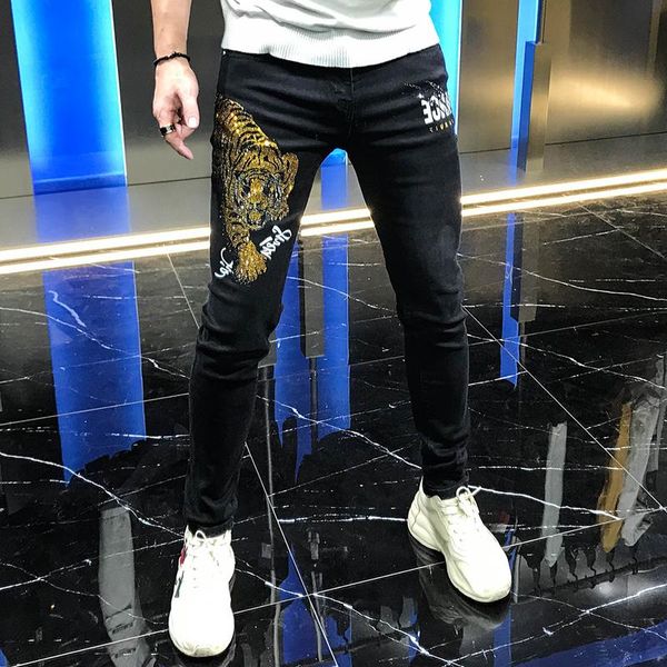 men's autumn 2020 leisure trend black jeans heavy craft iron tiger personality stretch versatile pair of handsome pants youth, Blue
men's autumn 2020 leisure trend black jeans heavy craft iron tiger personality stretch versatile pair of handsome pants youth, Blue