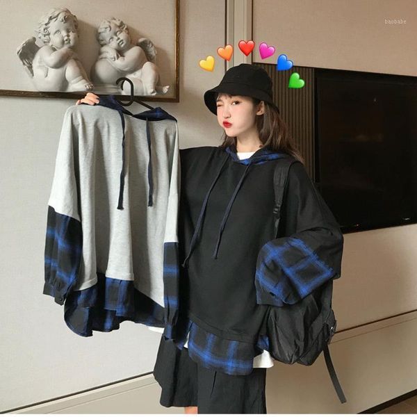 autumn thin fake two piece hooded sweatshirt women fashion loose long sleeve plaid pullovers female black coat 2020 new1
autumn thin fake two piece hooded sweatshirt women fashion loose long sleeve plaid pullovers female black coat 2020 new1