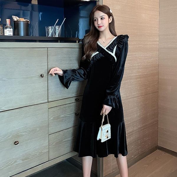 casual dresses one-piece 2021 korean style spring autumn chic dress french vintage golden velvet splicing lace v-neck fishtail, Black;gray
casual dresses one-piece 2021 korean style spring autumn chic dress french vintage golden velvet splicing lace v-neck fishtail, Black;gray