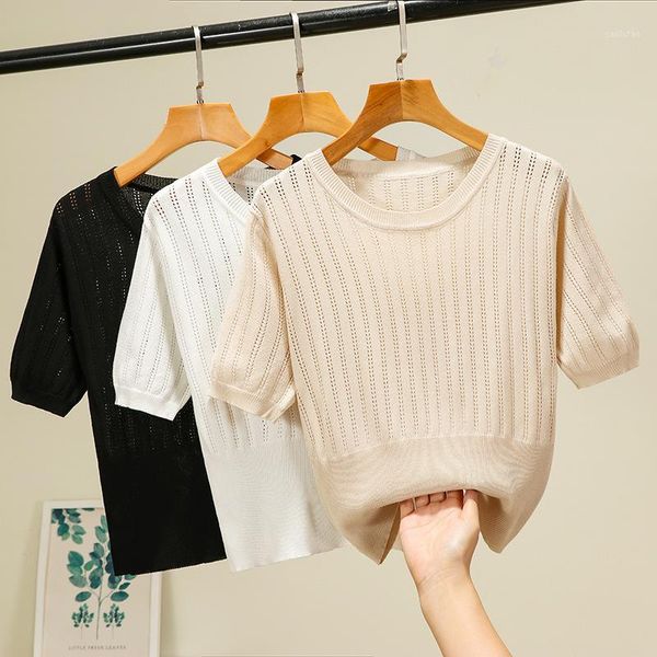 factory direct 2019 summer casual loose round neck ice silk sweater korean short sleeve women's thin pullovers qq0131, White;black
factory direct 2019 summer casual loose round neck ice silk sweater korean short sleeve women's thin pullovers qq0131, White;black